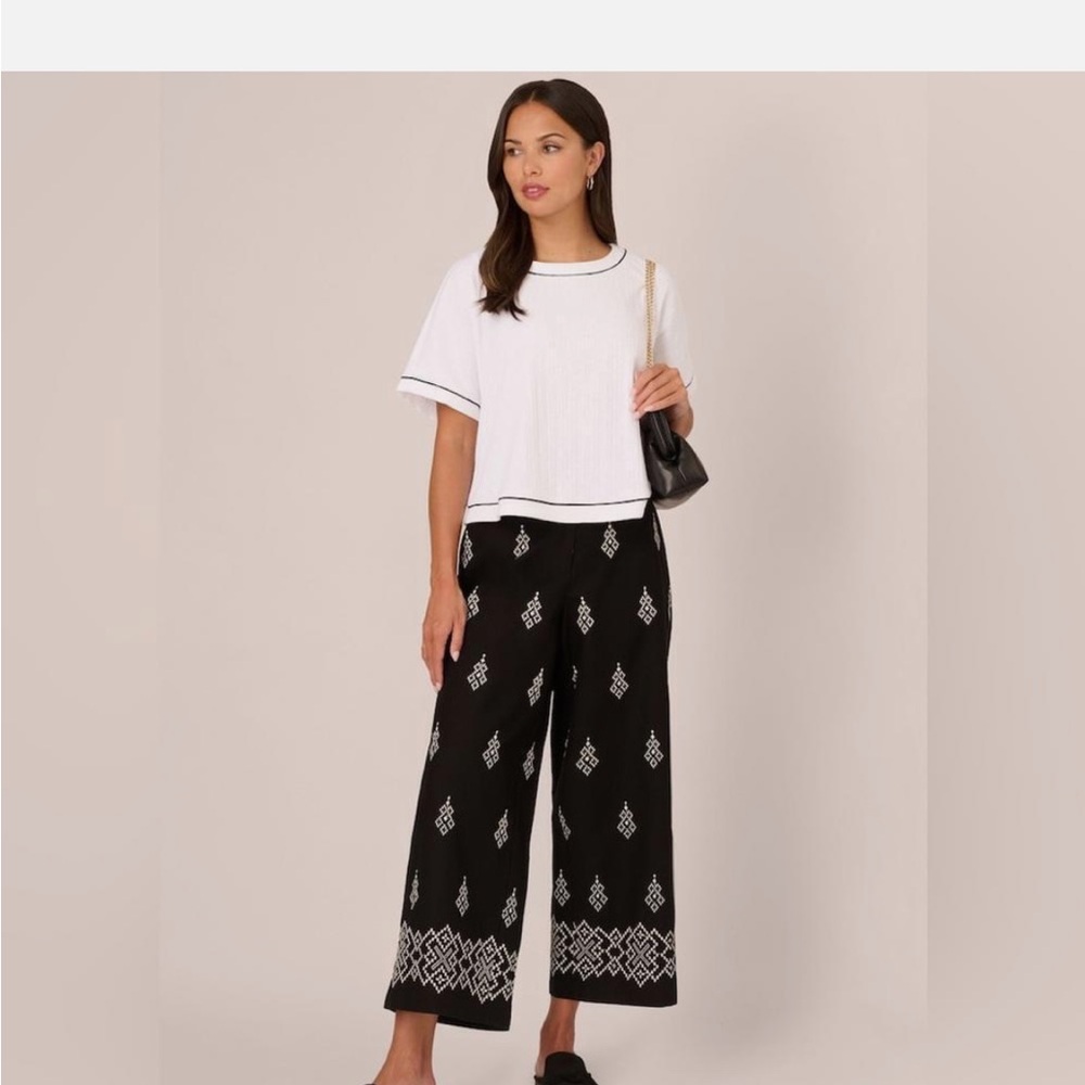 Adrianna Papell Embroidered Wide Leg 100% Cotton size 12